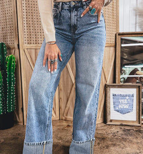 Cuffed Straight Loose Jeans