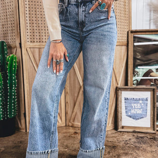 Cuffed Straight Loose Jeans