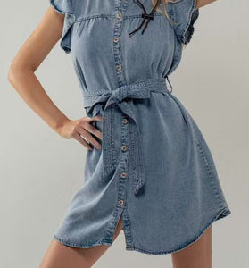 Ruffled Button-Up Denim Dress