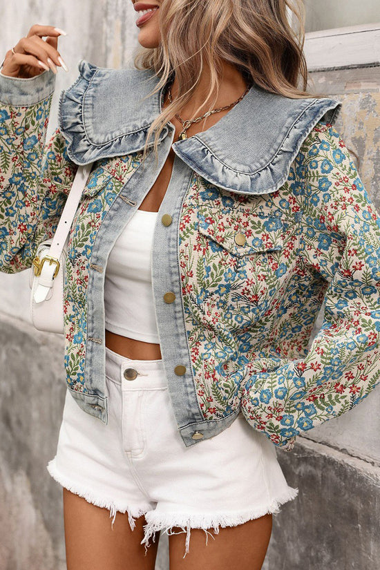 Ruffled Floral Denim Jacket
