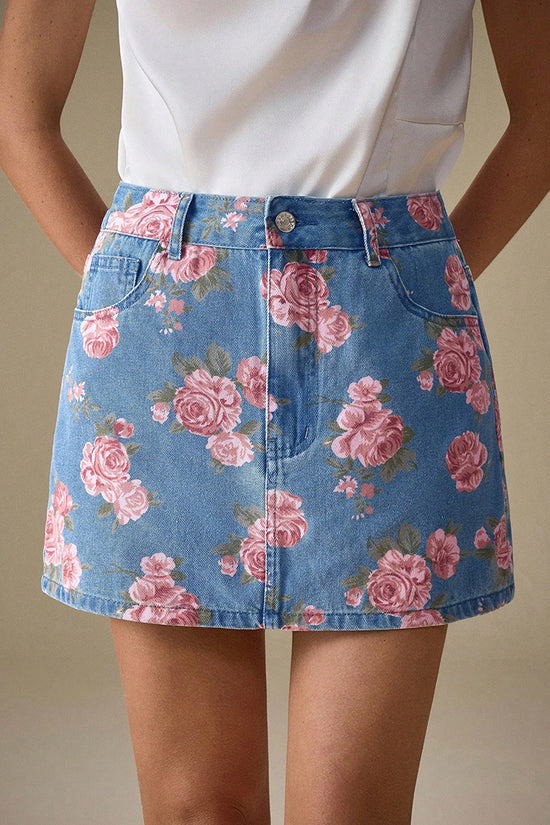 Floral Print Denim Mini Skirt