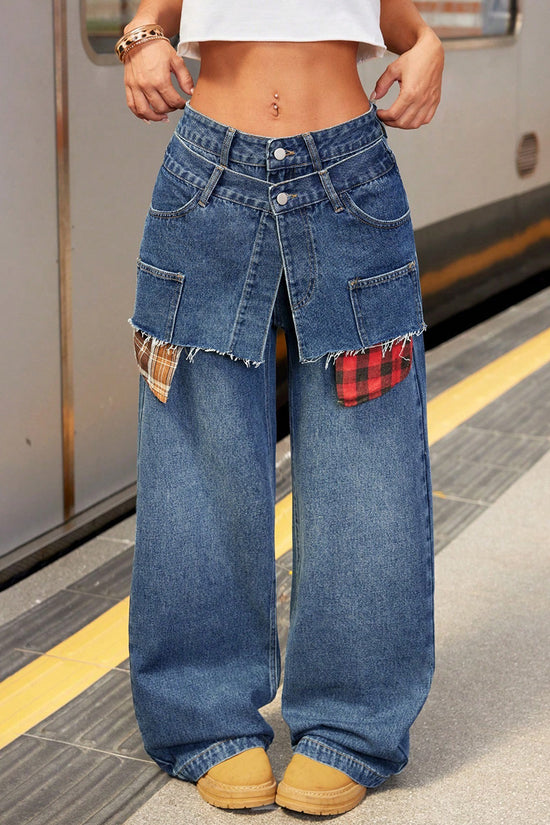 Patchwork Wide Leg Denim Jeans