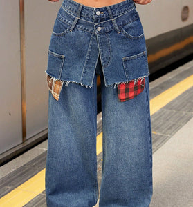 Patchwork Wide Leg Denim Jeans