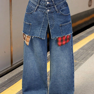 Patchwork Wide Leg Denim Jeans