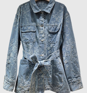 Floral Patterned Denim Jacket with Belt