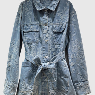 Floral Patterned Denim Jacket with Belt