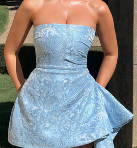 Strapless Textured Fit and Flare Mini Dress