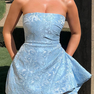 Strapless Textured Fit and Flare Mini Dress