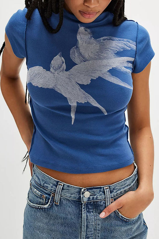 Graphic Bird Print Slim Fit Tee