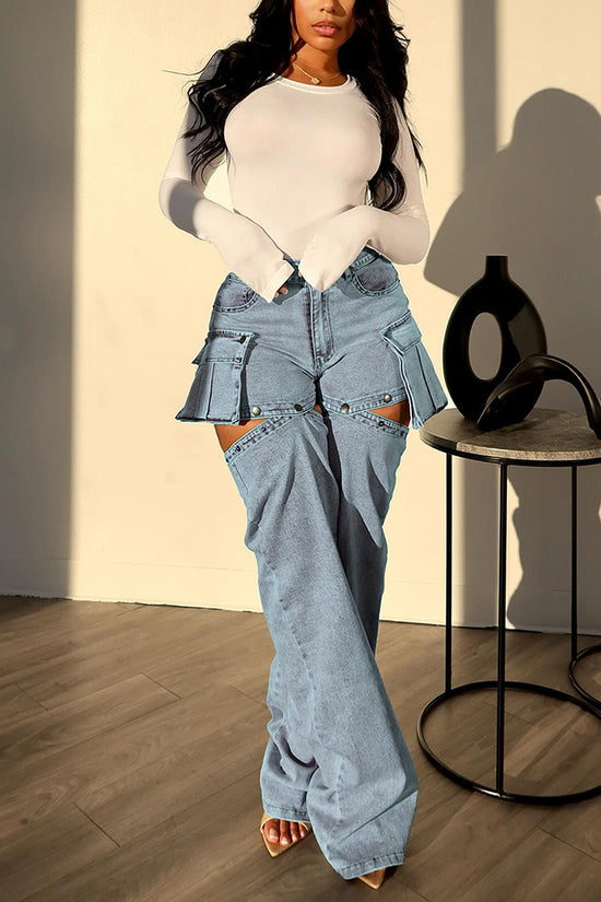 Cutout Pocket Straight Jeans