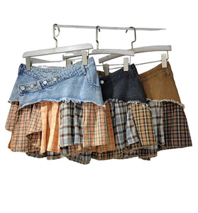 Distressed Denim Patchwork Mini Skirt