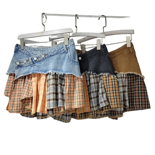 Distressed Denim Patchwork Mini Skirt