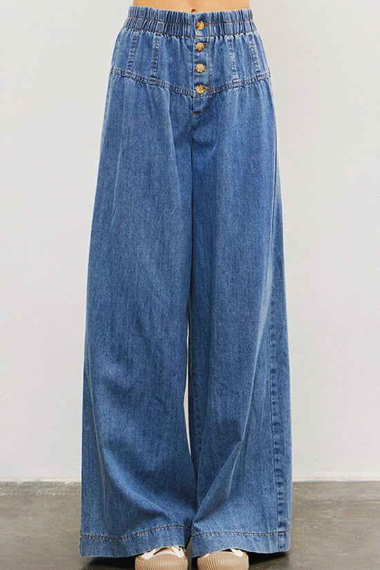 High-Waisted Buttoned Wide-Leg Jeans