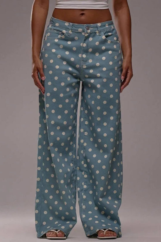 Polka Dot High-Waist Straight Jeans