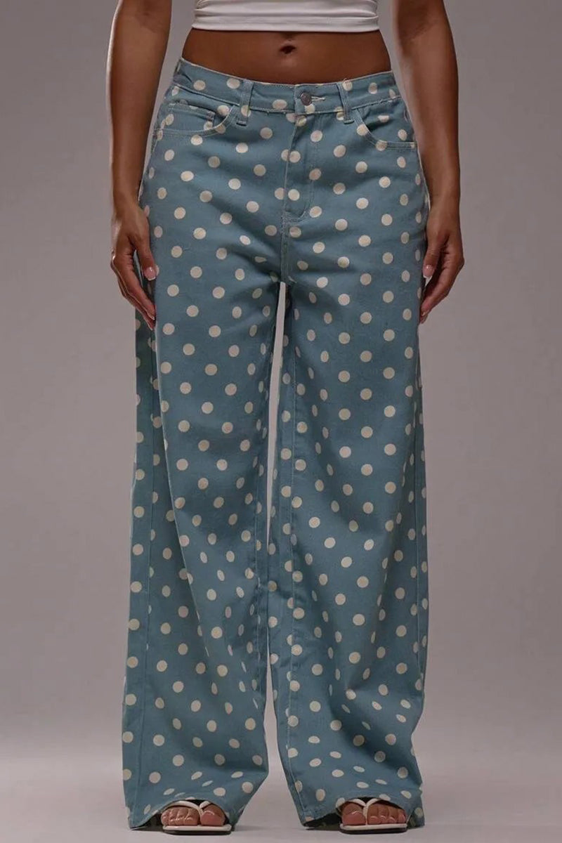 Polka Dot High-Waist Straight Jeans