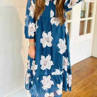 Floral Print Shirt Collar Midi Dress