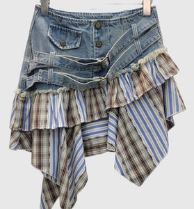 Layered Denim Patchwork Skirt