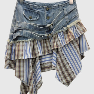 Layered Denim Patchwork Skirt