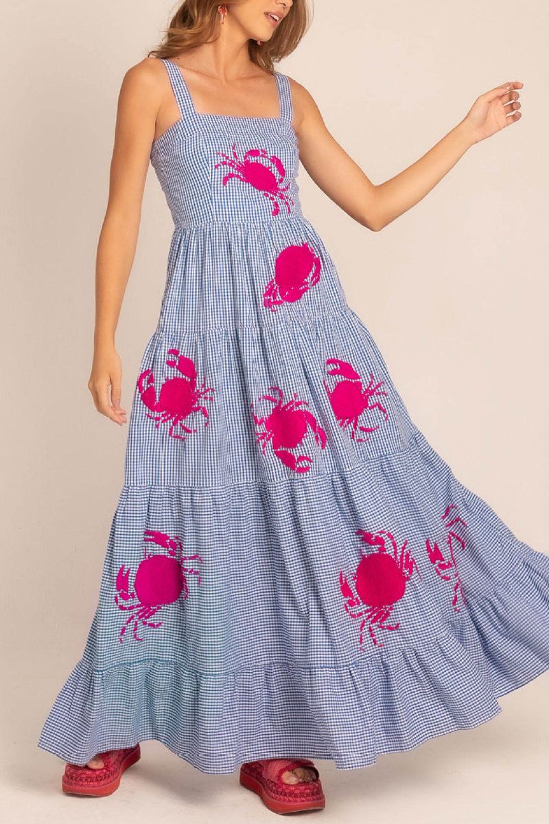 Plaid Crab Print Maxi Dress