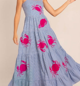 Plaid Crab Print Maxi Dress