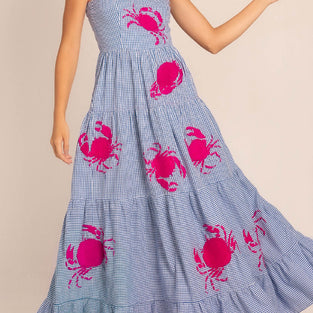 Plaid Crab Print Maxi Dress