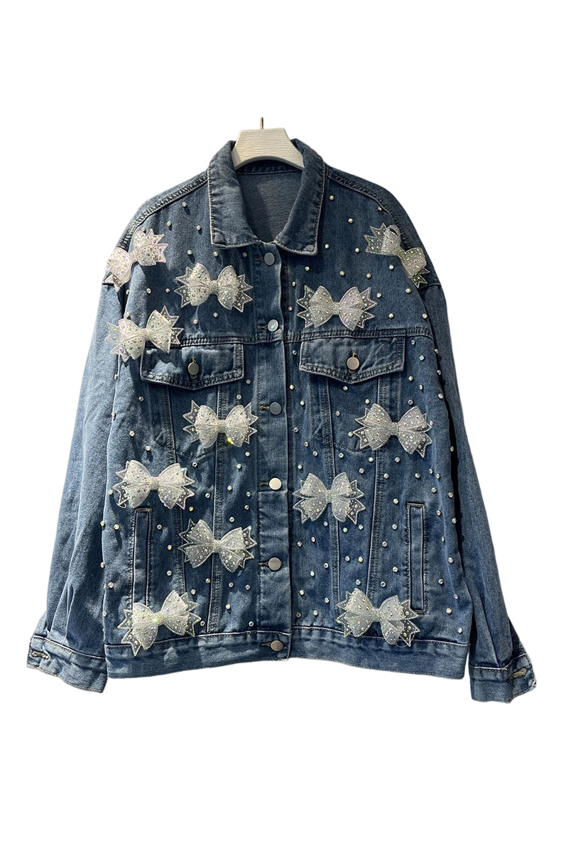 Embellished Bow Detail Denim Jacket