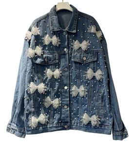 Embellished Bow Detail Denim Jacket