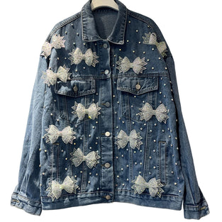 Embellished Bow Detail Denim Jacket