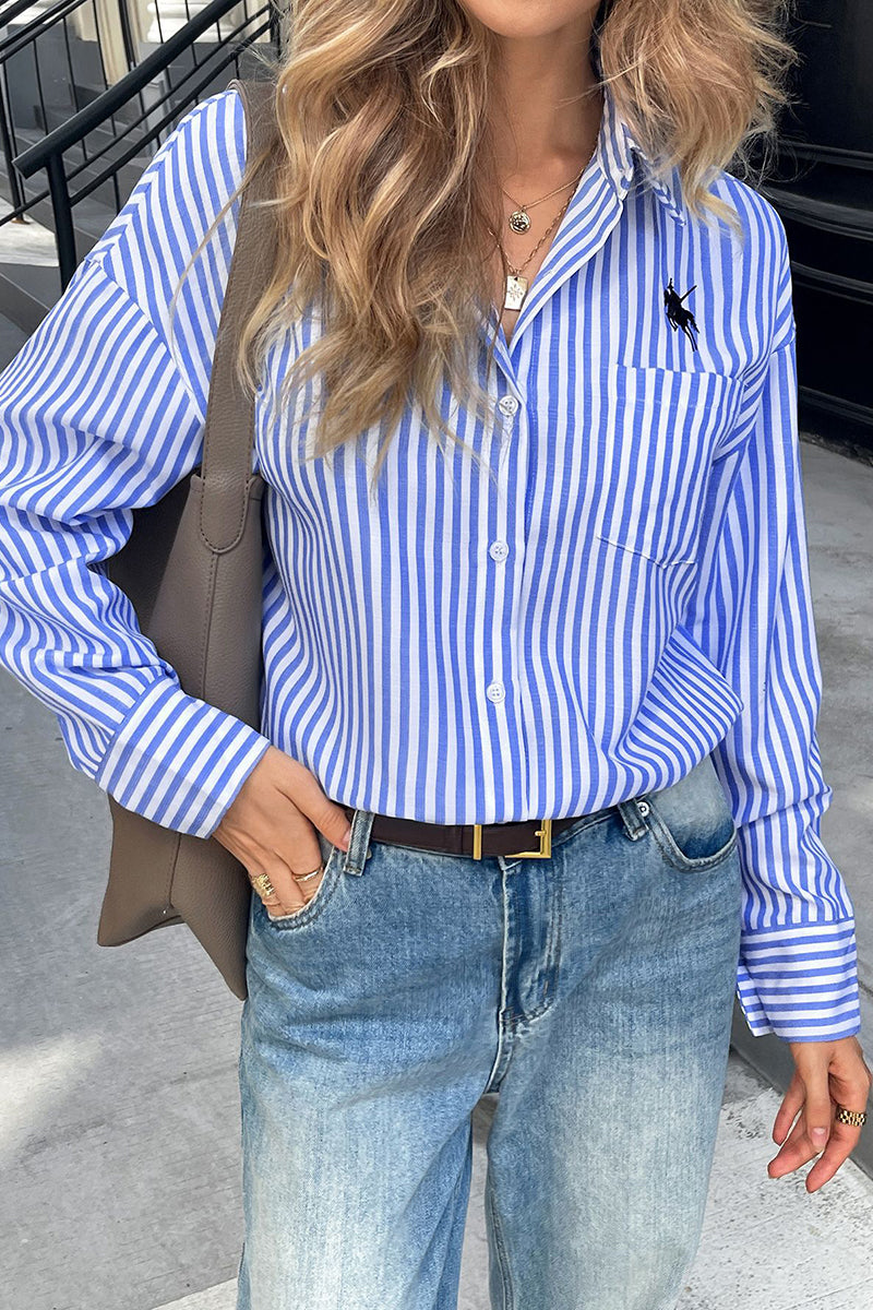 Striped Long Sleeve Button-Up Blouse