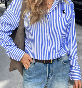 Striped Long Sleeve Button-Up Blouse