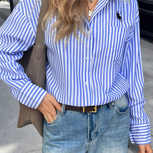Striped Long Sleeve Button-Up Blouse