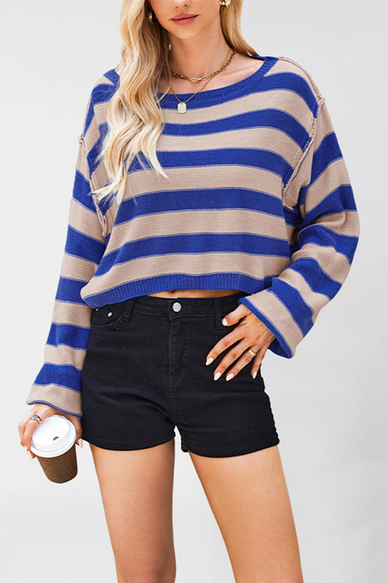 Striped Off-Shoulder Cropped Sweater
