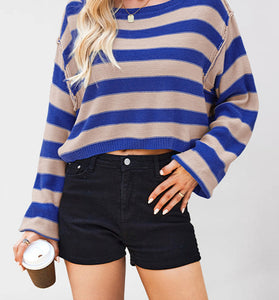 Striped Off-Shoulder Cropped Sweater