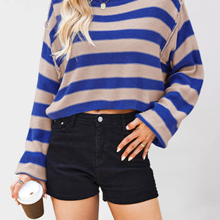 Striped Off-Shoulder Cropped Sweater