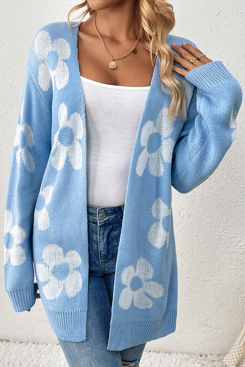 Floral Pattern Open Front Cardigan