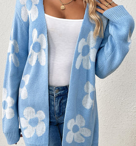 Floral Pattern Open Front Cardigan