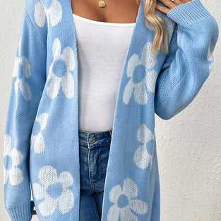 Floral Pattern Open Front Cardigan