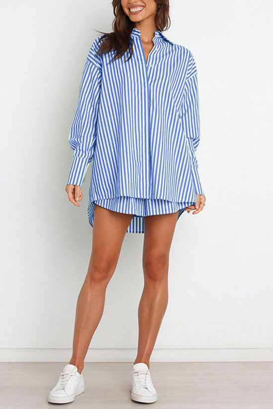 Striped Oversized Shirt and Shorts Set