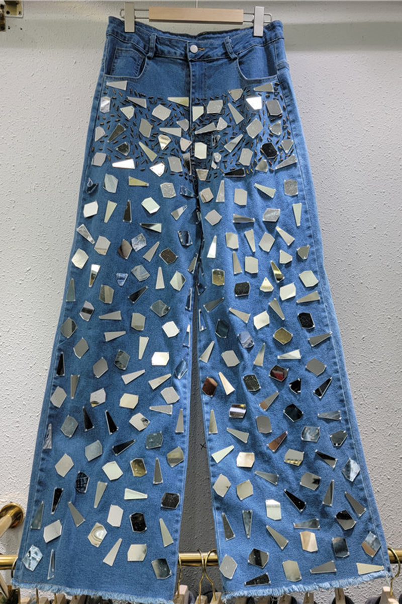 Reflective Straight Denim Jeans