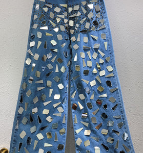 Reflective Straight Denim Jeans