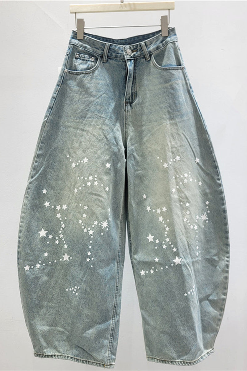 Star Print Barrel Jeans