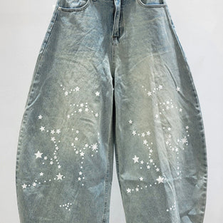 Star Print Barrel Jeans
