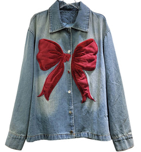 Bow Appliqué Denim Jacket