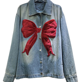 Bow Appliqué Denim Jacket