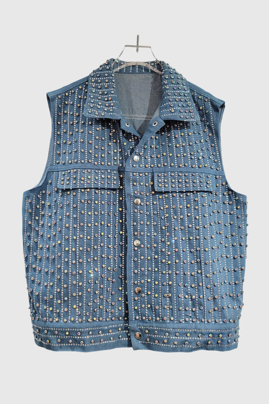 Studded Sleeveless Denim Vest