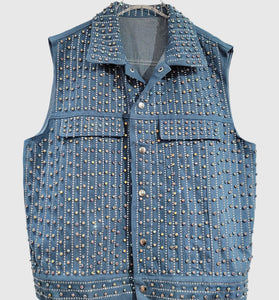 Studded Sleeveless Denim Vest