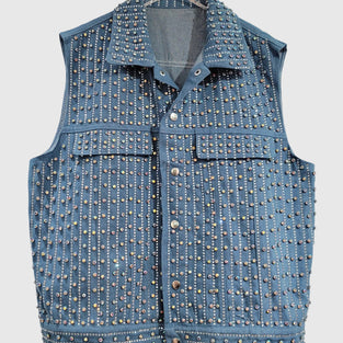 Studded Sleeveless Denim Vest