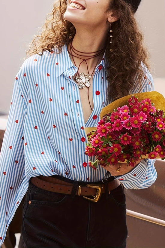 Striped Heart Embellished Blouse
