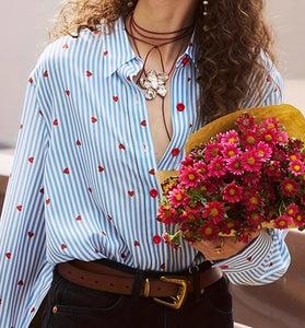 Striped Heart Embellished Blouse