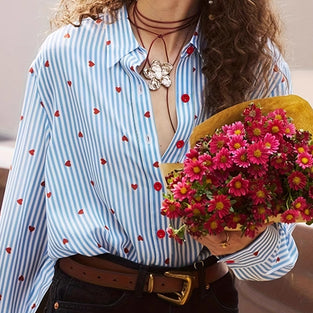 Striped Heart Embellished Blouse